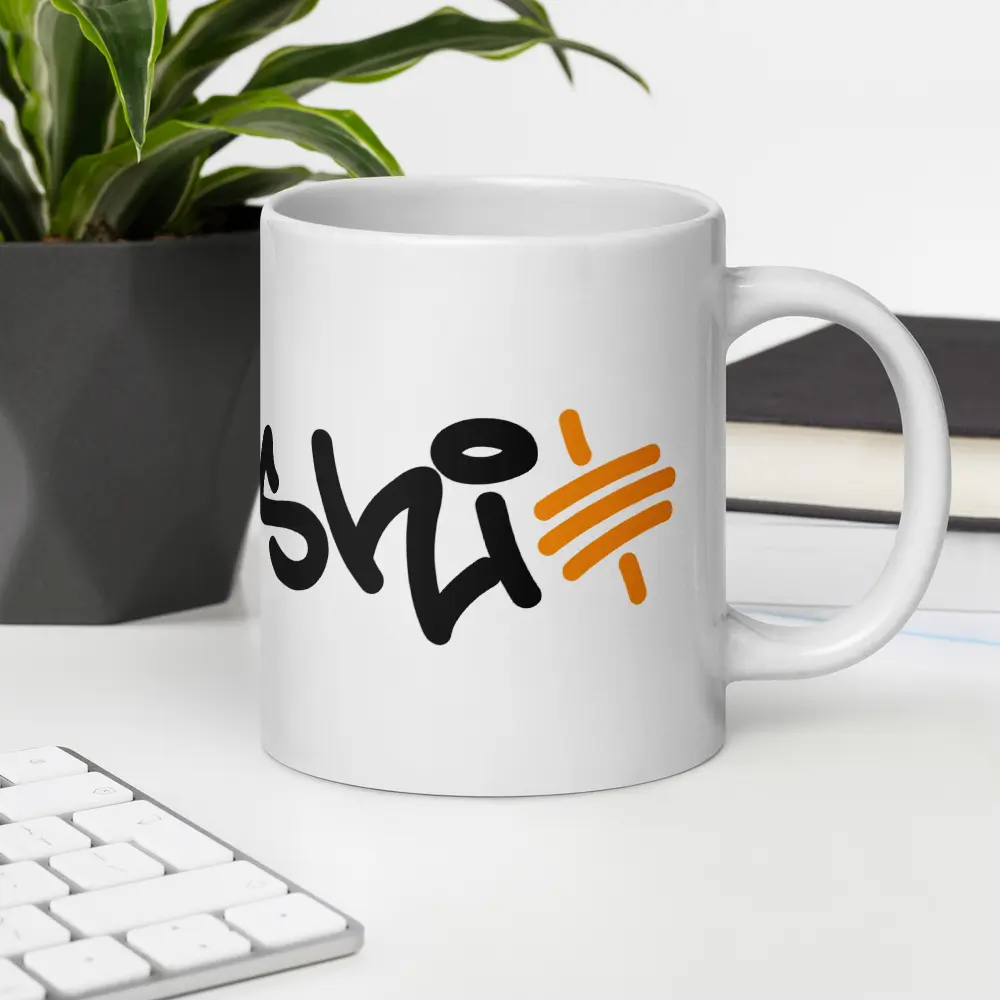 bitcoin mug - satoshi - at office desk