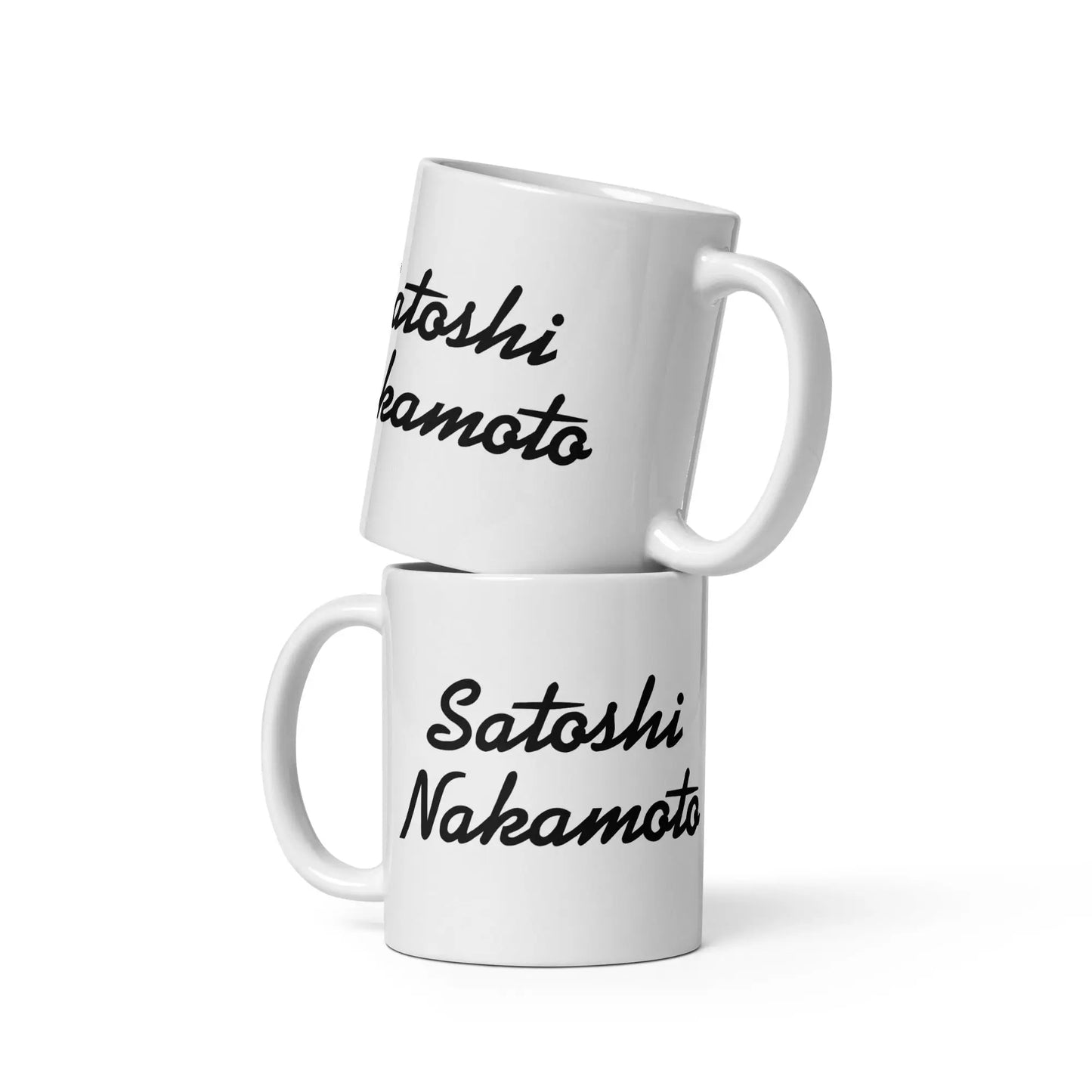 bitcoin mug - satoshi nakamoto - two mugs stacked - 325ml
