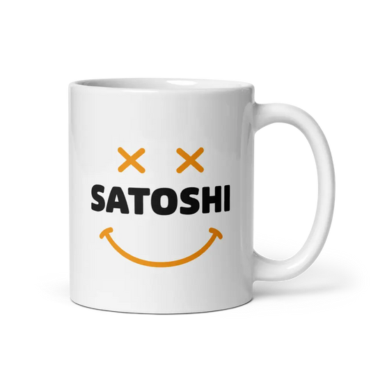 bitcoin mug - satoshi smiley design - front view