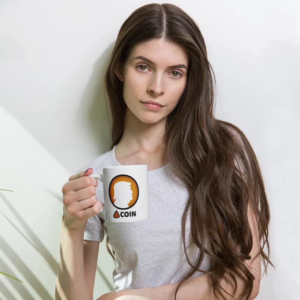 bitcoin mug - shitcoin or bitcoin - hold on hand - female model