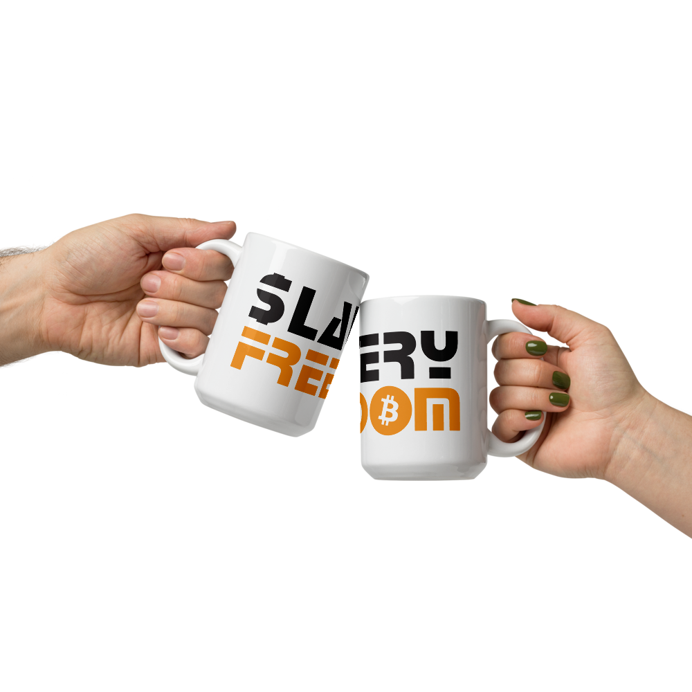 bitcoin mug - slavery freedom - front view