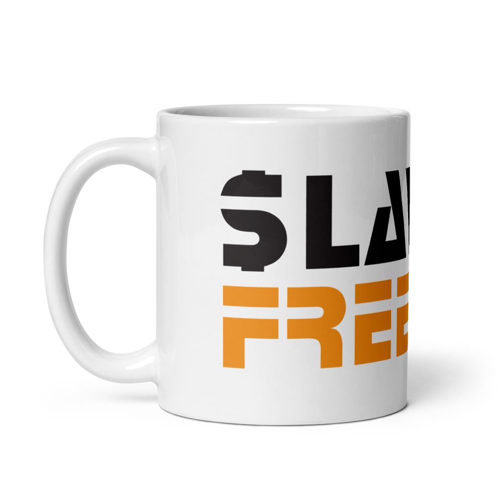 bitcoin mug - slavery freedom - left side view