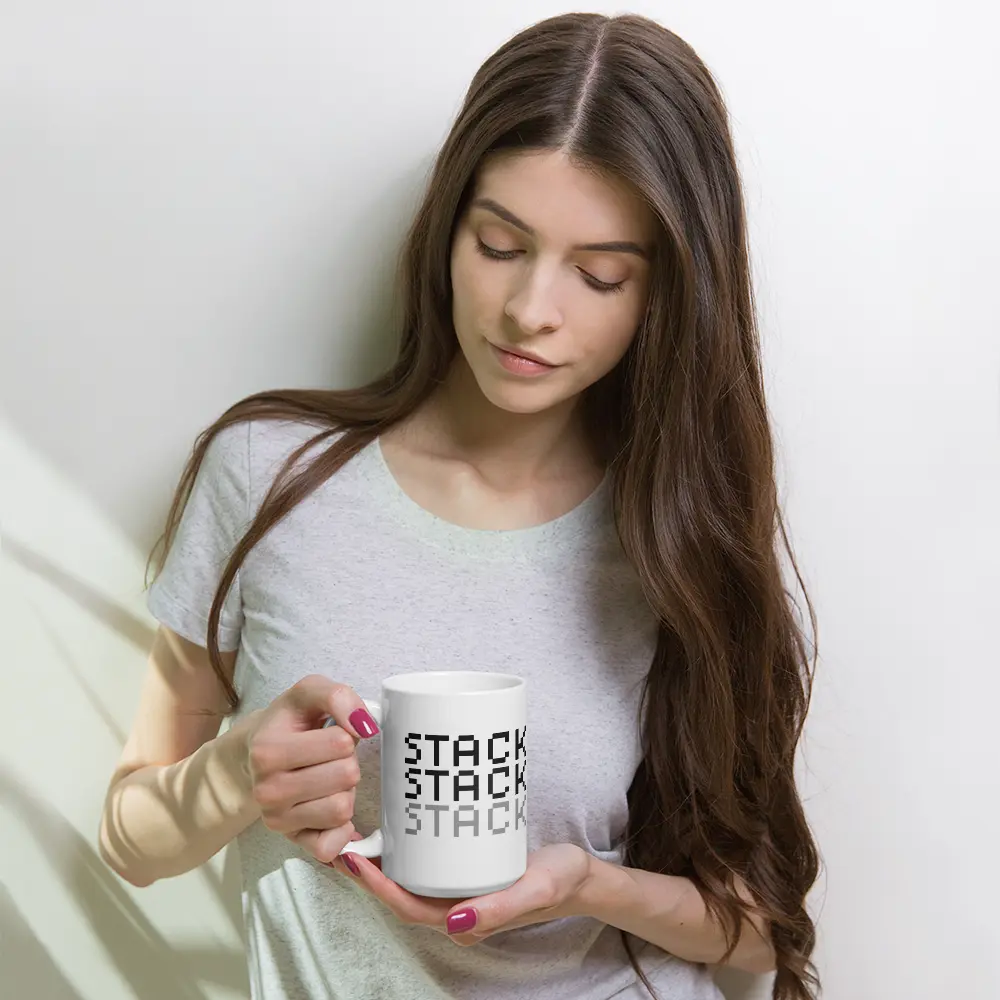 bitcoin mug - stack sats black - hold on hand - 443ml