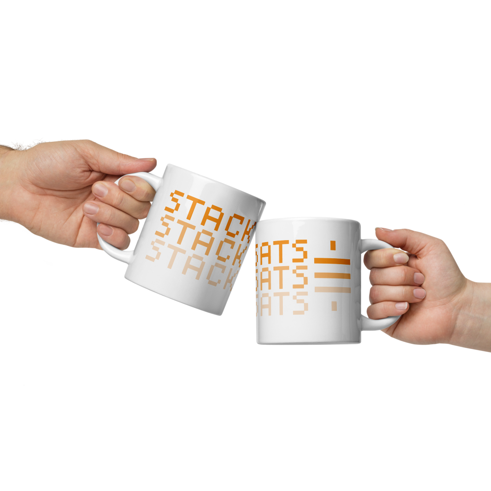 bitcoin mug - stack sats - front view - 591ml