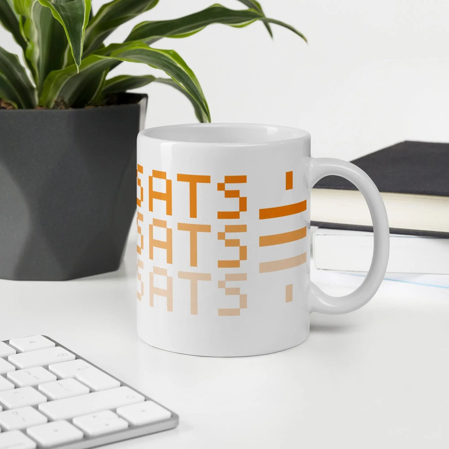 bitcoin mug - stack sats - front view - in office