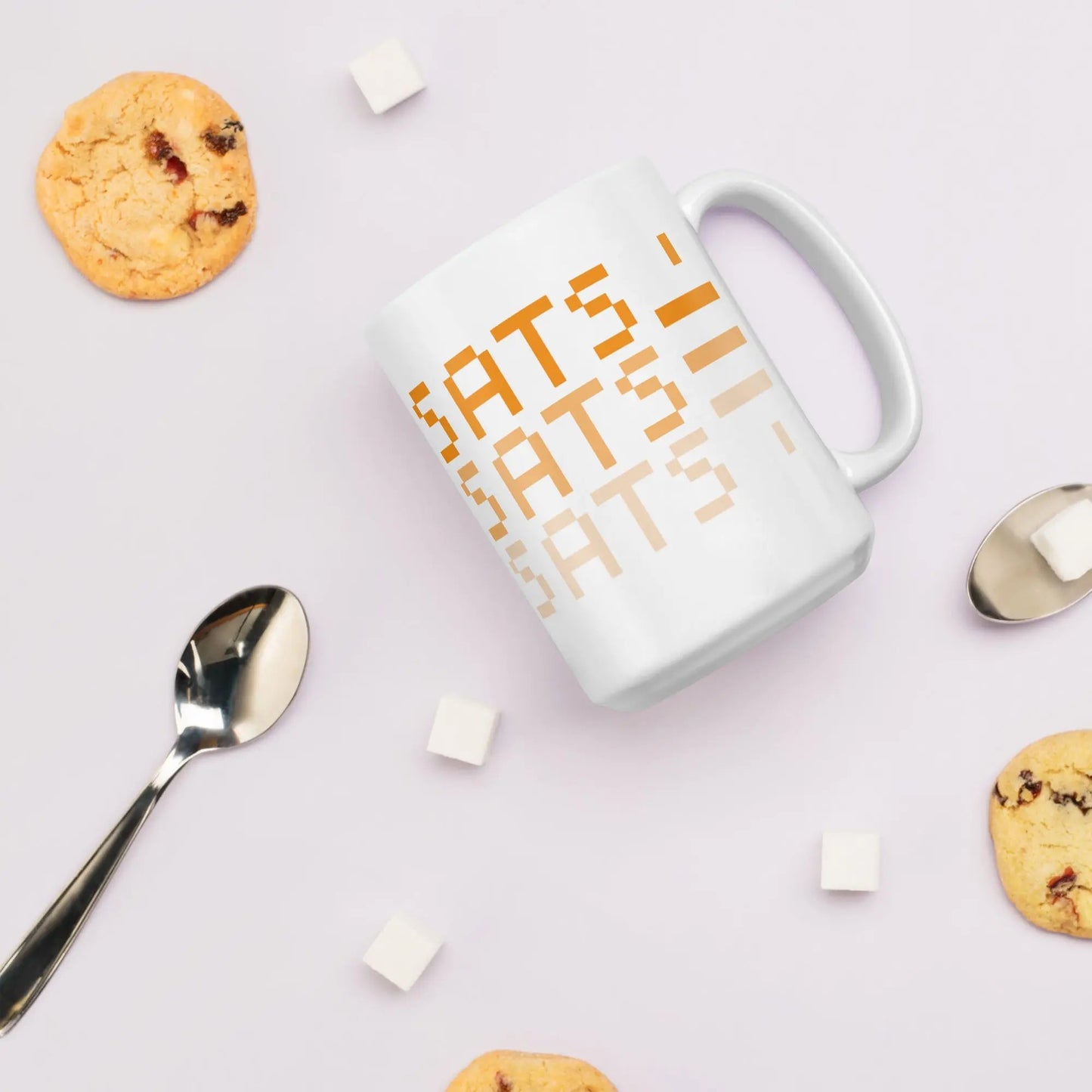 bitcoin mug - stack sats - with cookies setting