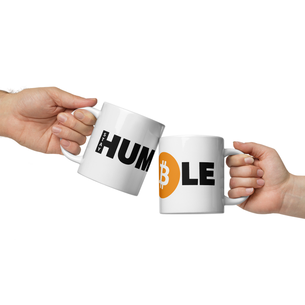 bitcoin mug - stay humble - front view