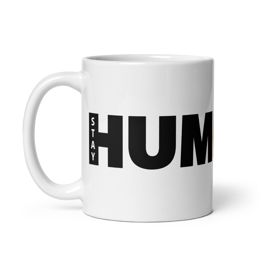 bitcoin mug - stay humble - left side view