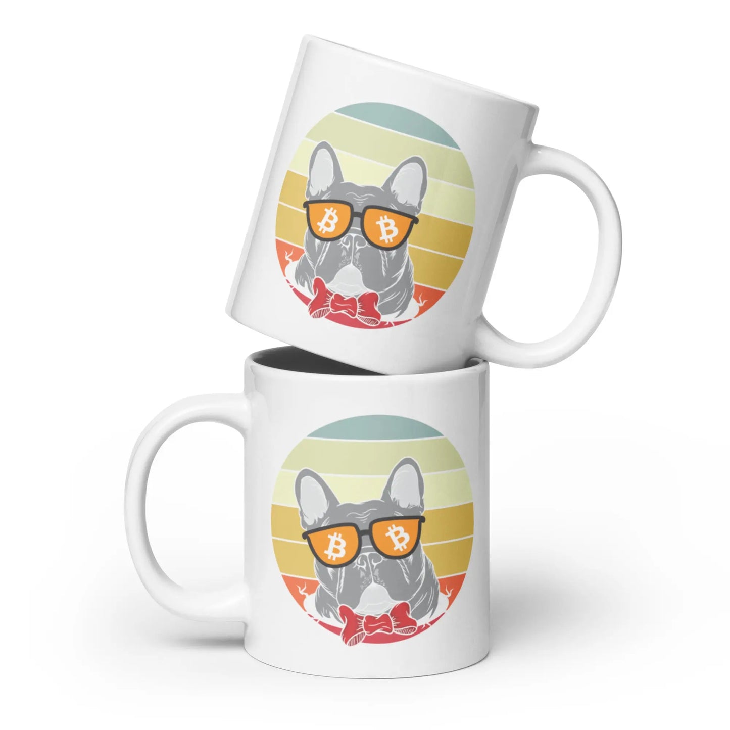 bitcoin mug - vintage dog lover - two mugs stacked