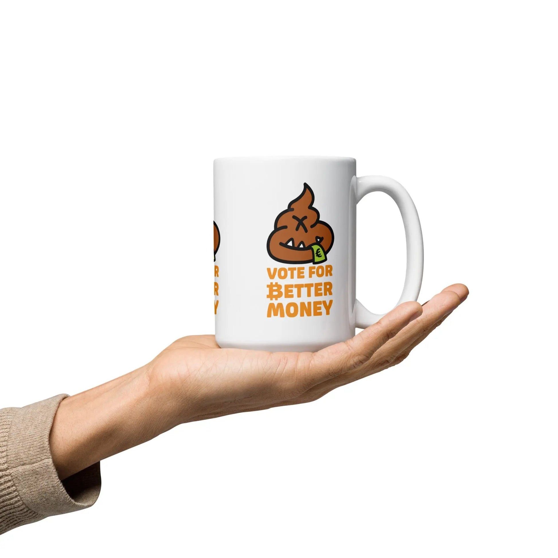bitcoin mug - vote for better money eur - hold on hand - 443ml