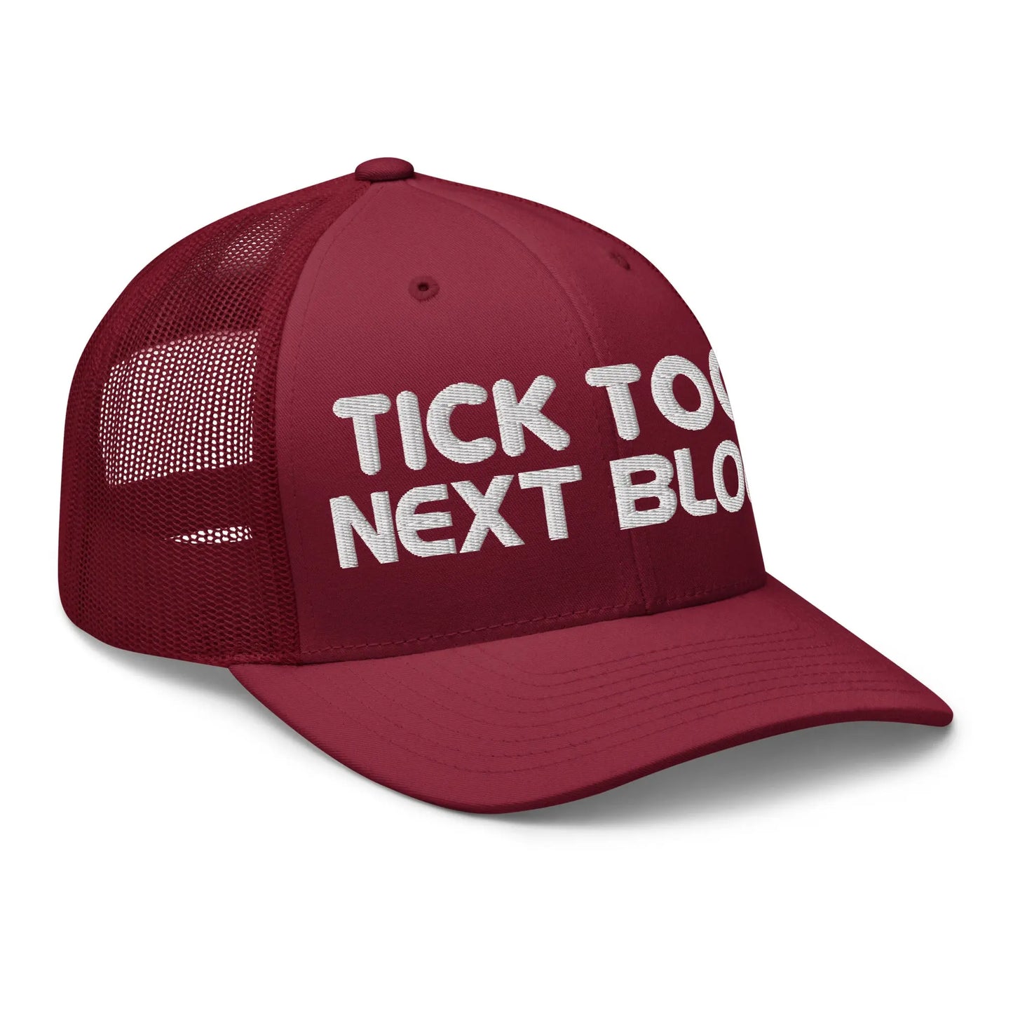 bitcoin trucker hat next block design angled cranberry