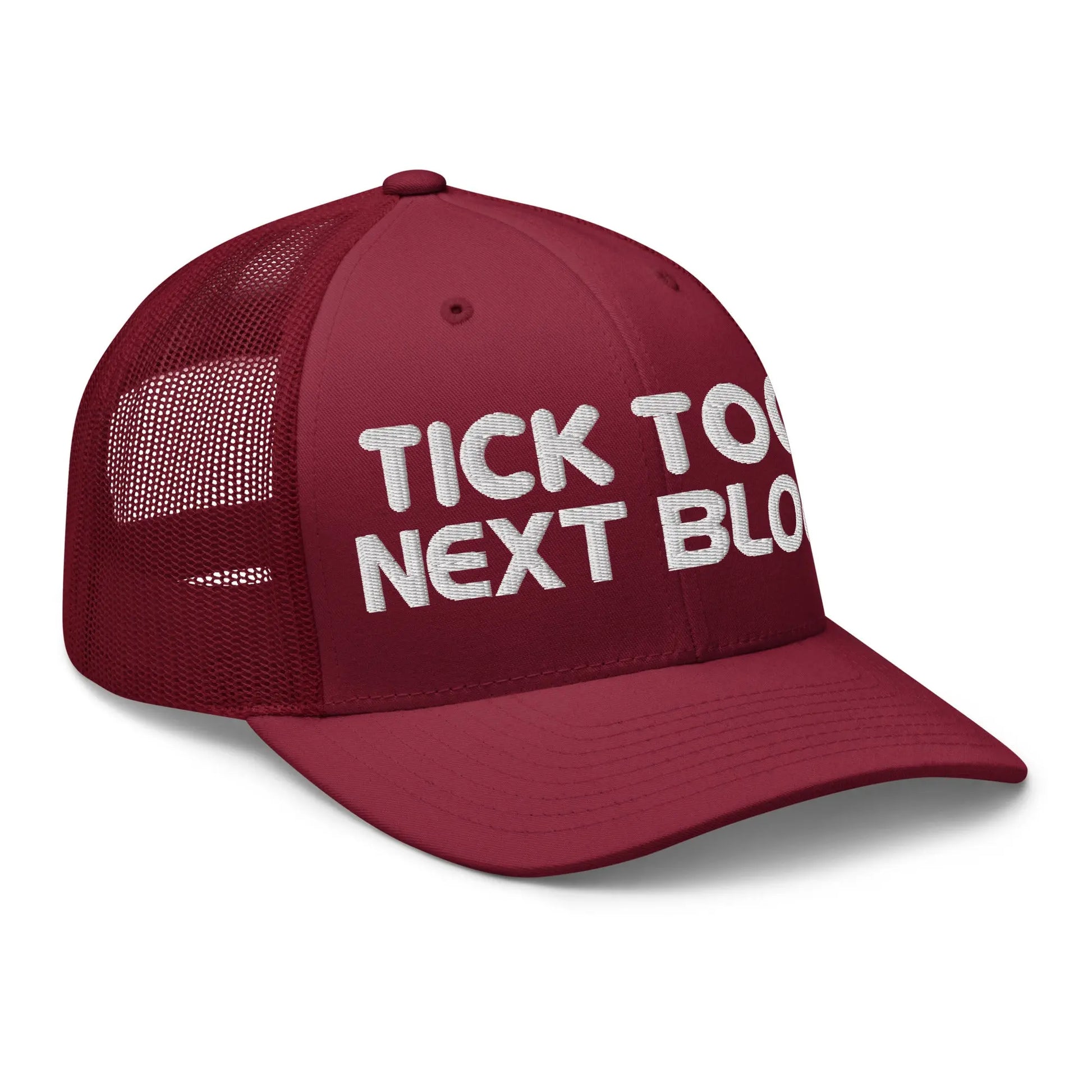 bitcoin trucker hat next block design angled cranberry