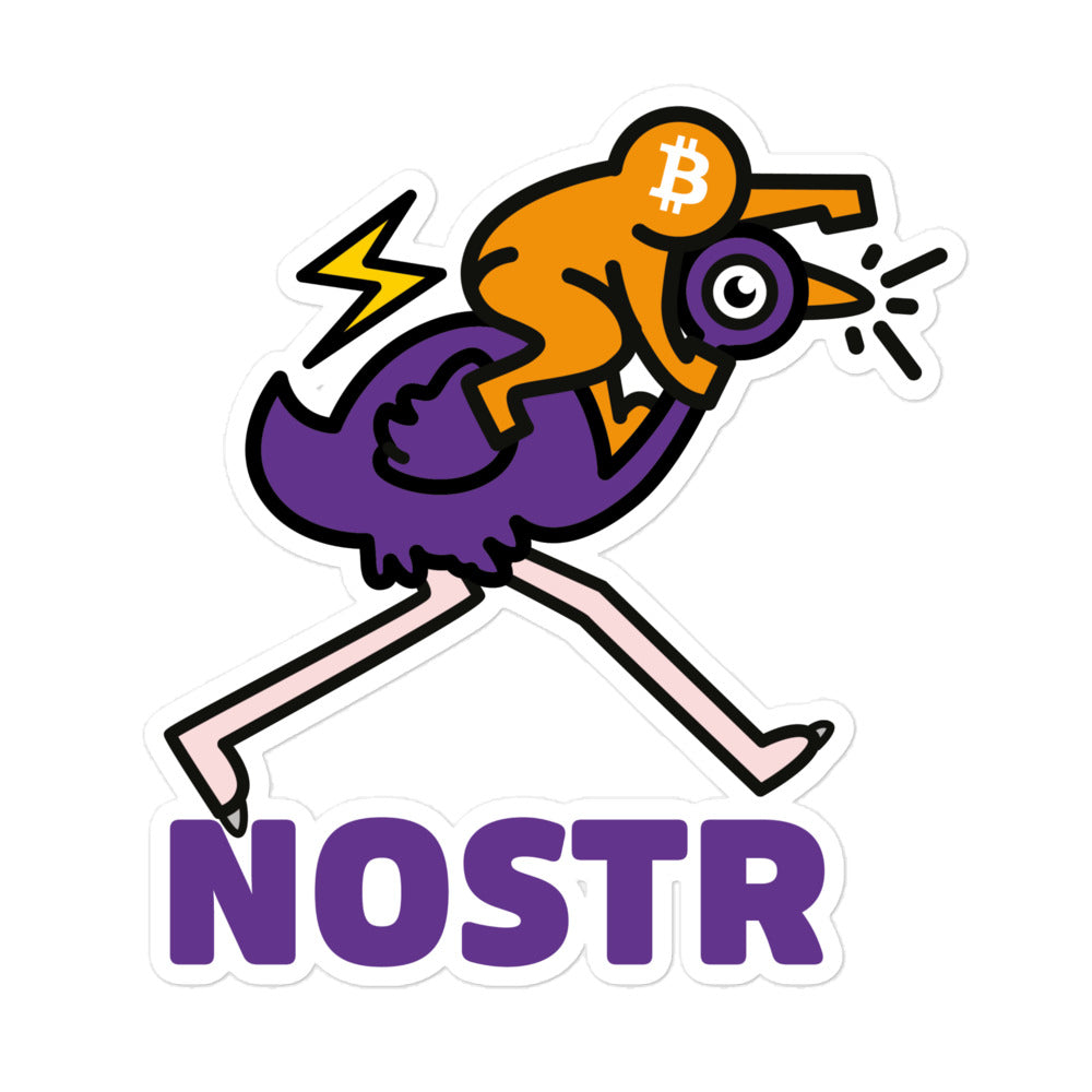 bitcoin nostr sticker - nostr pop ostrich - front view
