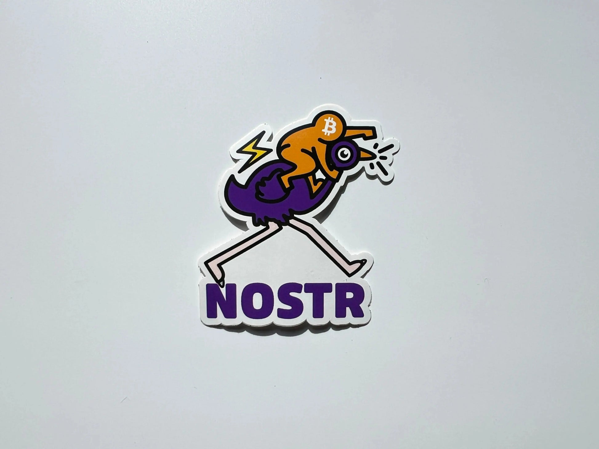 bitcoin nostr sticker - nostr pop ostrich - front view