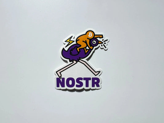 bitcoin nostr sticker - nostr pop ostrich - front view