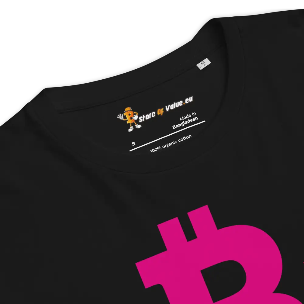 Bitcoin T-Shirt – Pink Square - flat lay - closeup - black
