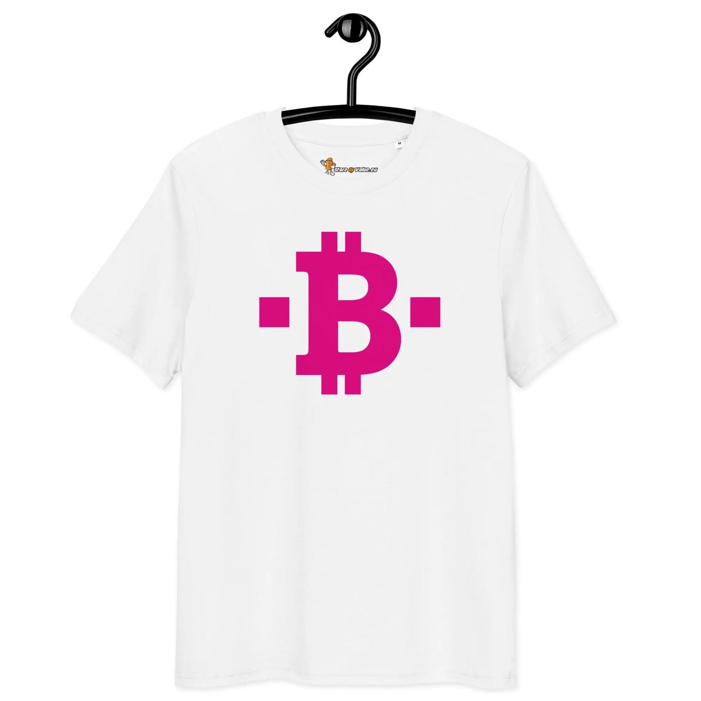 Bitcoin T-Shirt – Pink Square - on hanger - white
