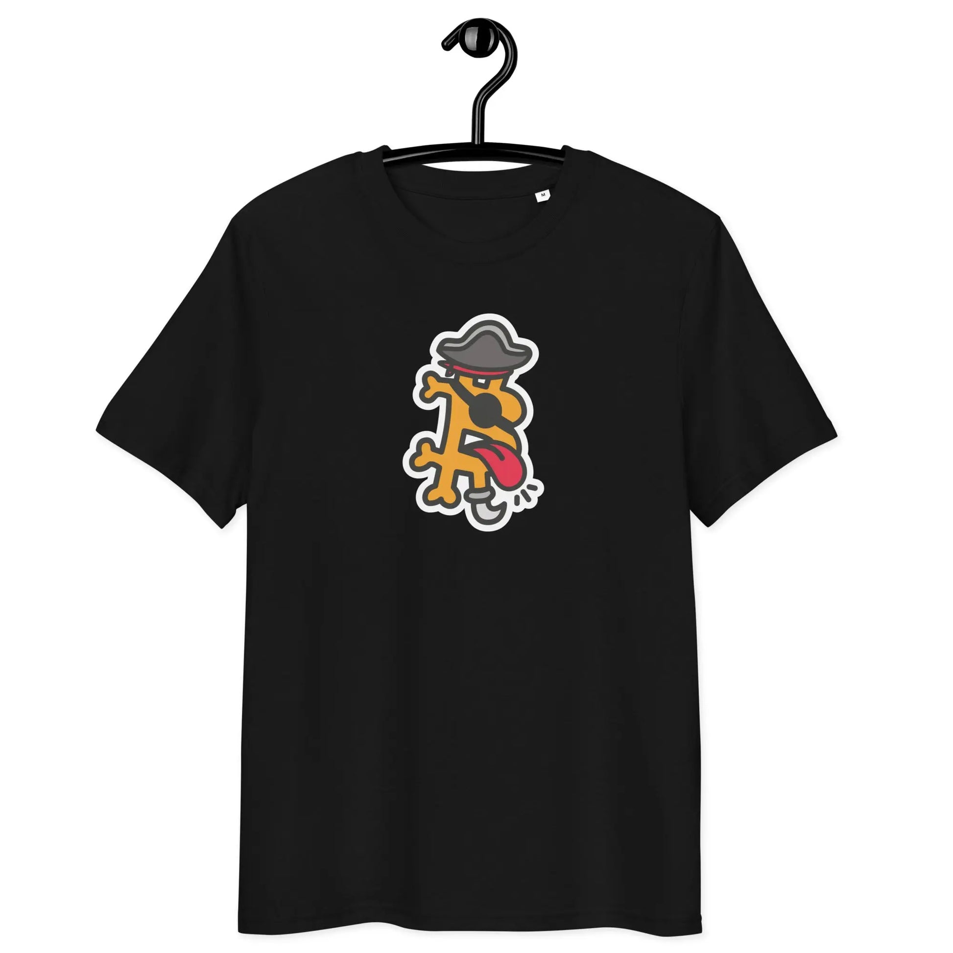 Bitcoin T-Shirt – Bitcoin Pirate - on hanger - black