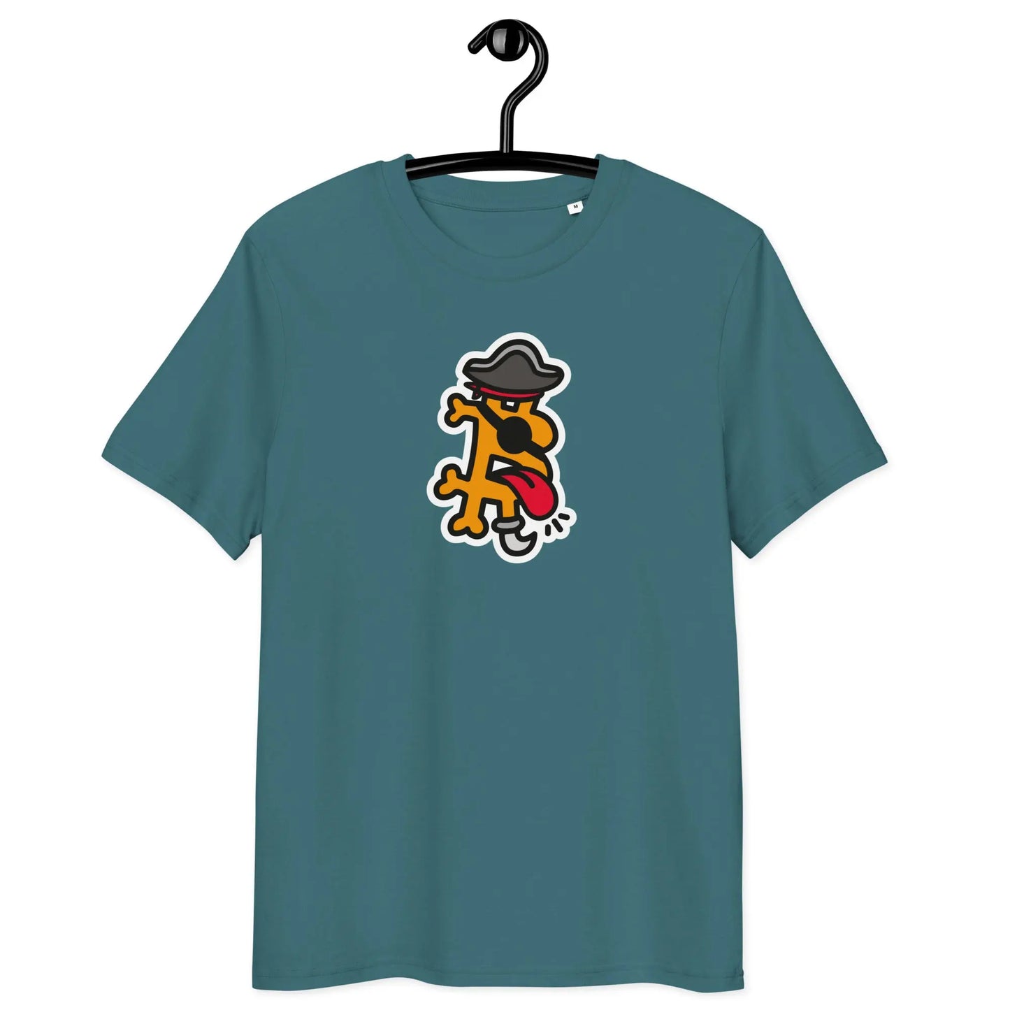 Bitcoin T-Shirt – Bitcoin Pirate - on hanger - blue 