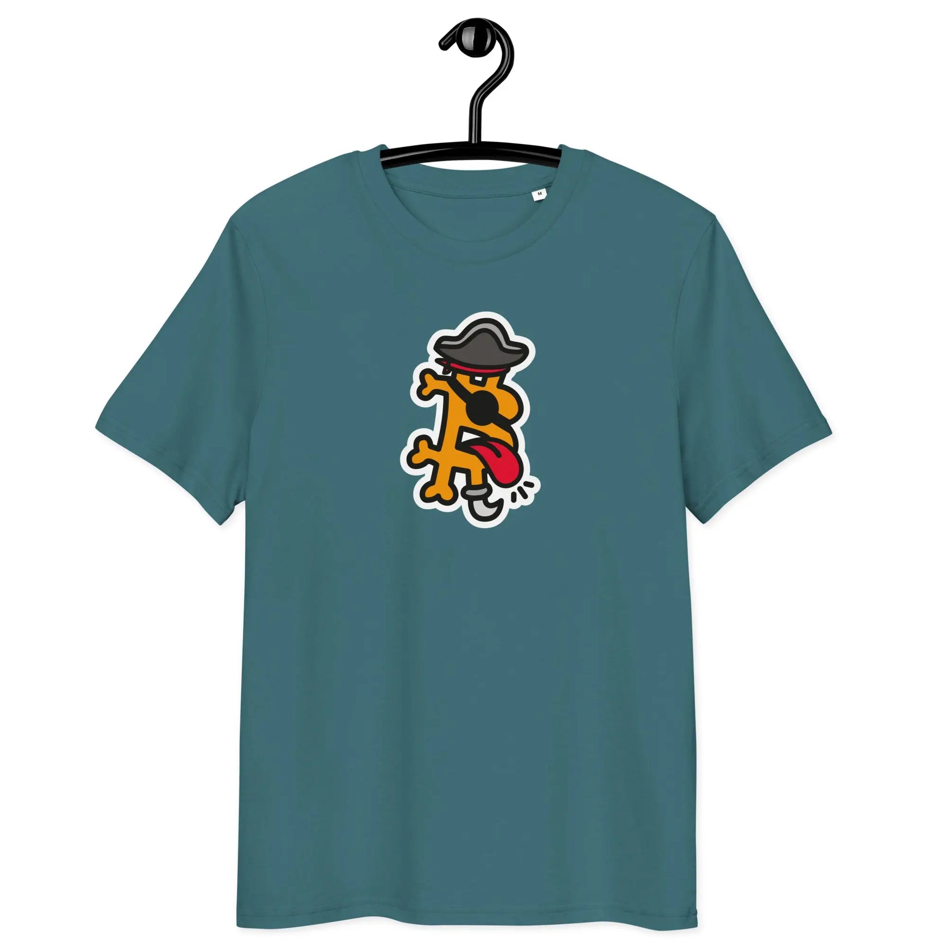 Bitcoin T-Shirt – Bitcoin Pirate - on hanger - blue 