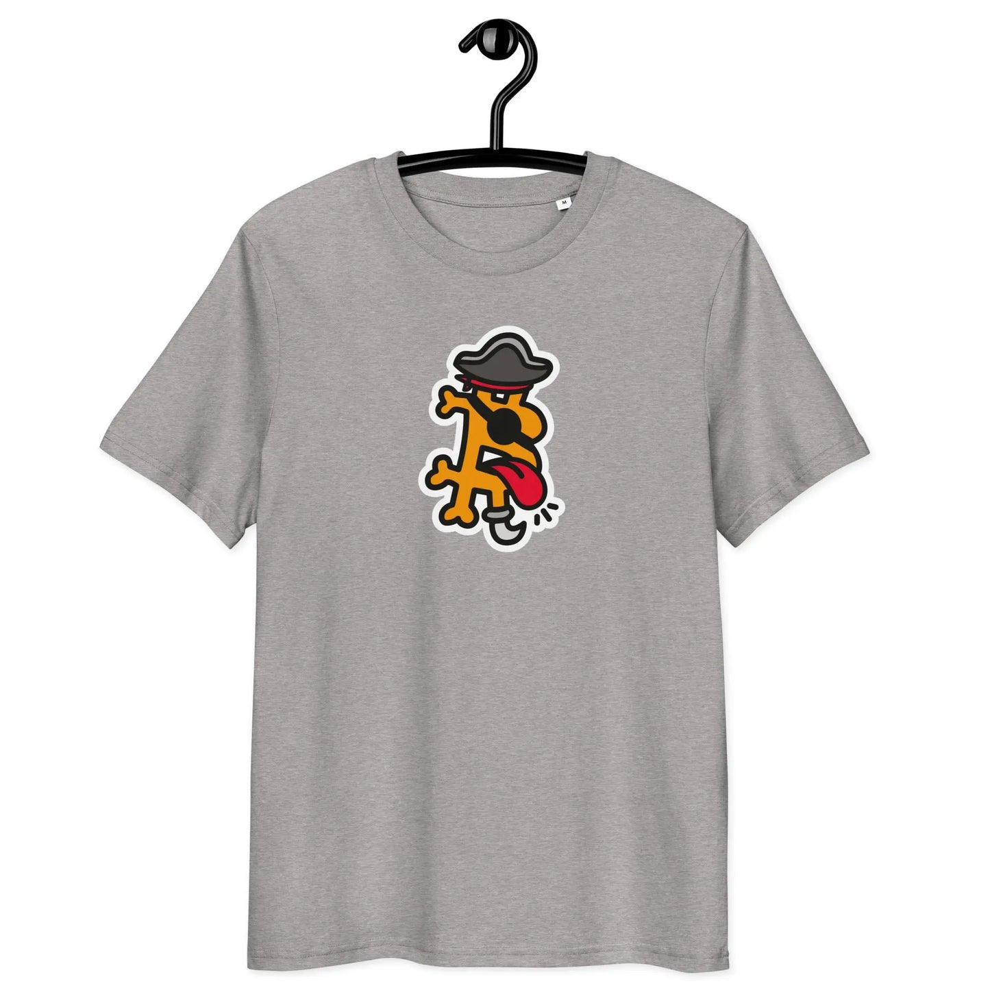 Bitcoin T-Shirt – Bitcoin Pirate - on hanger - grey