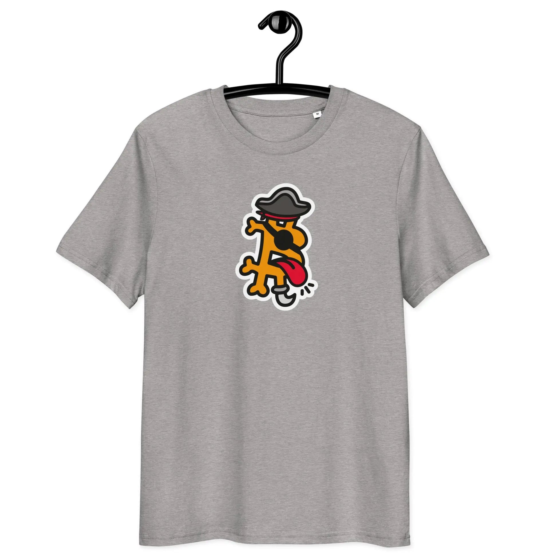 Bitcoin T-Shirt – Bitcoin Pirate - on hanger - grey