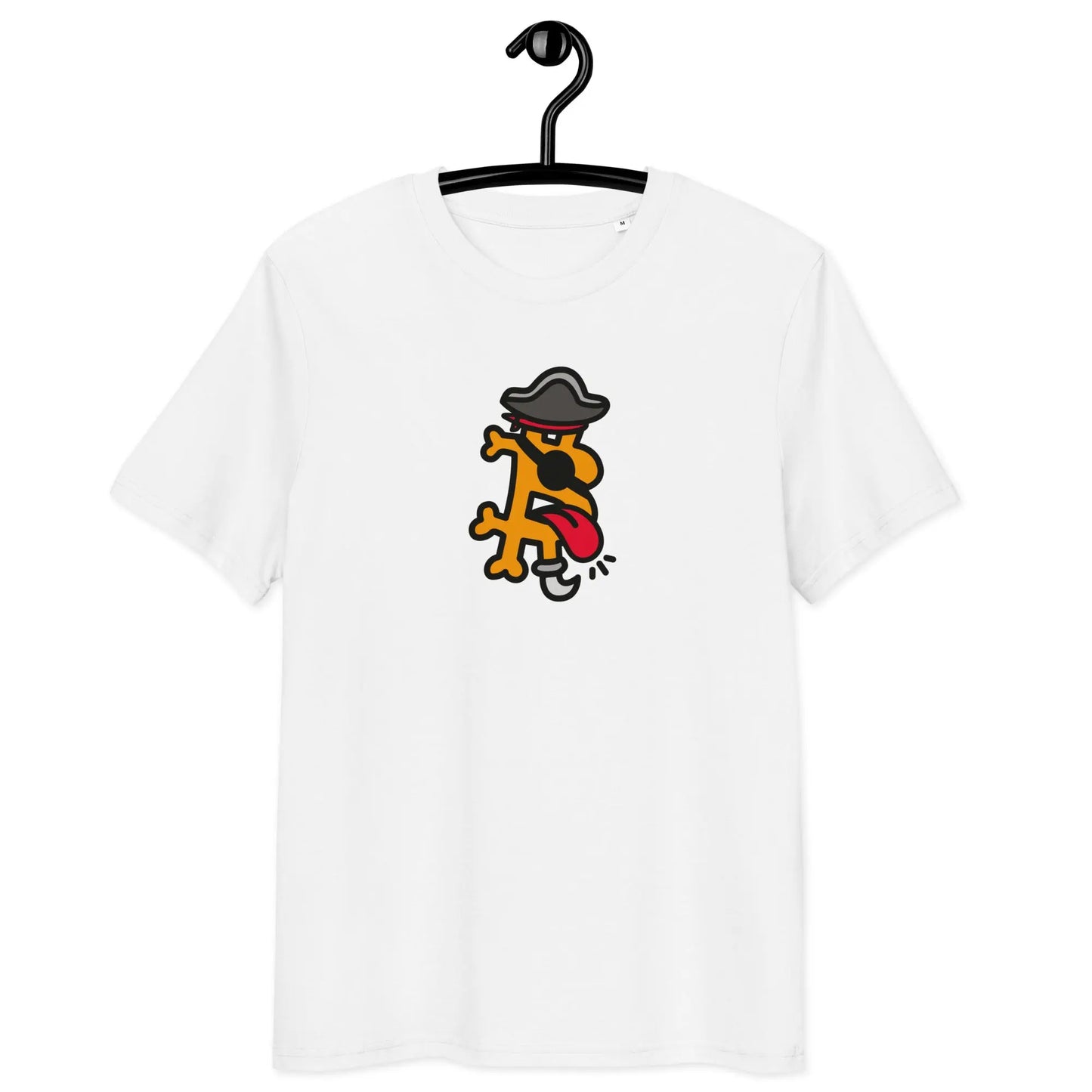 Bitcoin T-Shirt – Bitcoin Pirate - on hanger - white