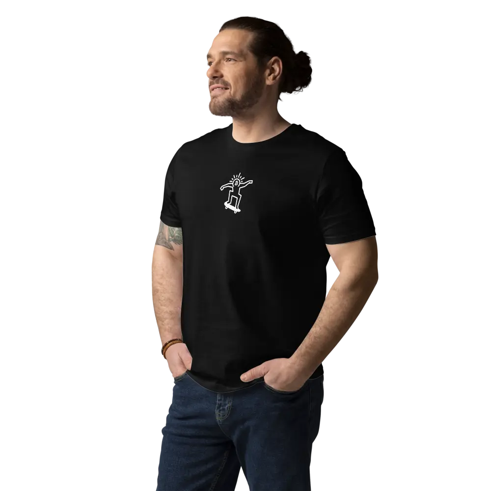 bitcoin tee - bitcoin pop skate - model view