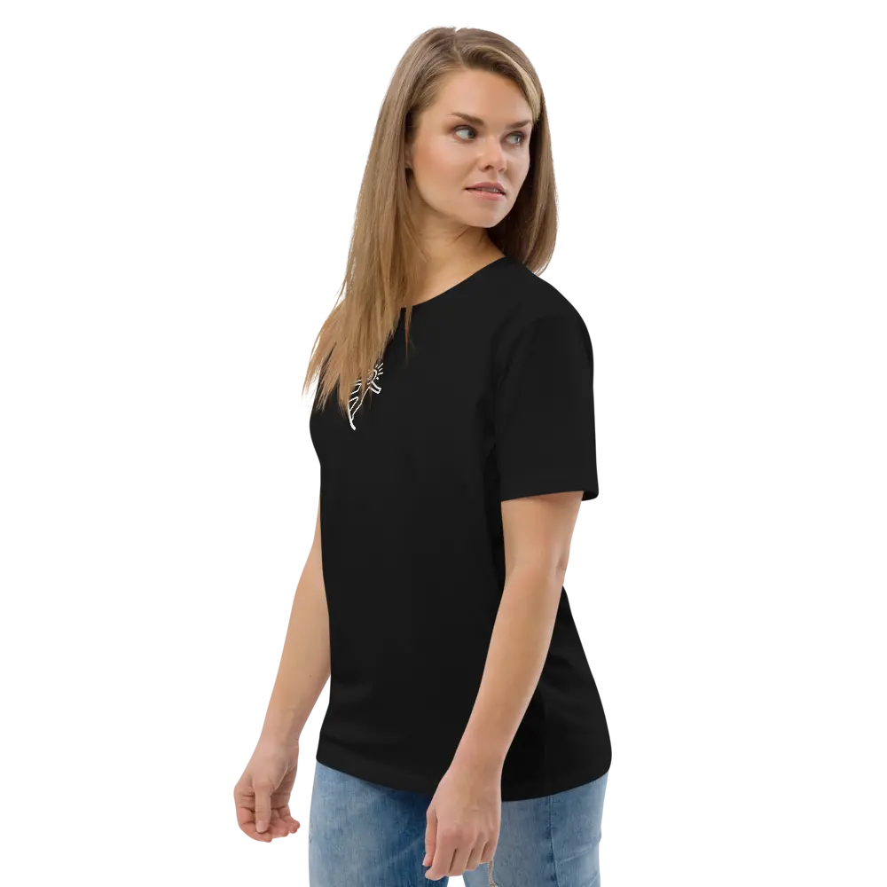 bitcoin tee - bitcoin pop snowboard - model side view