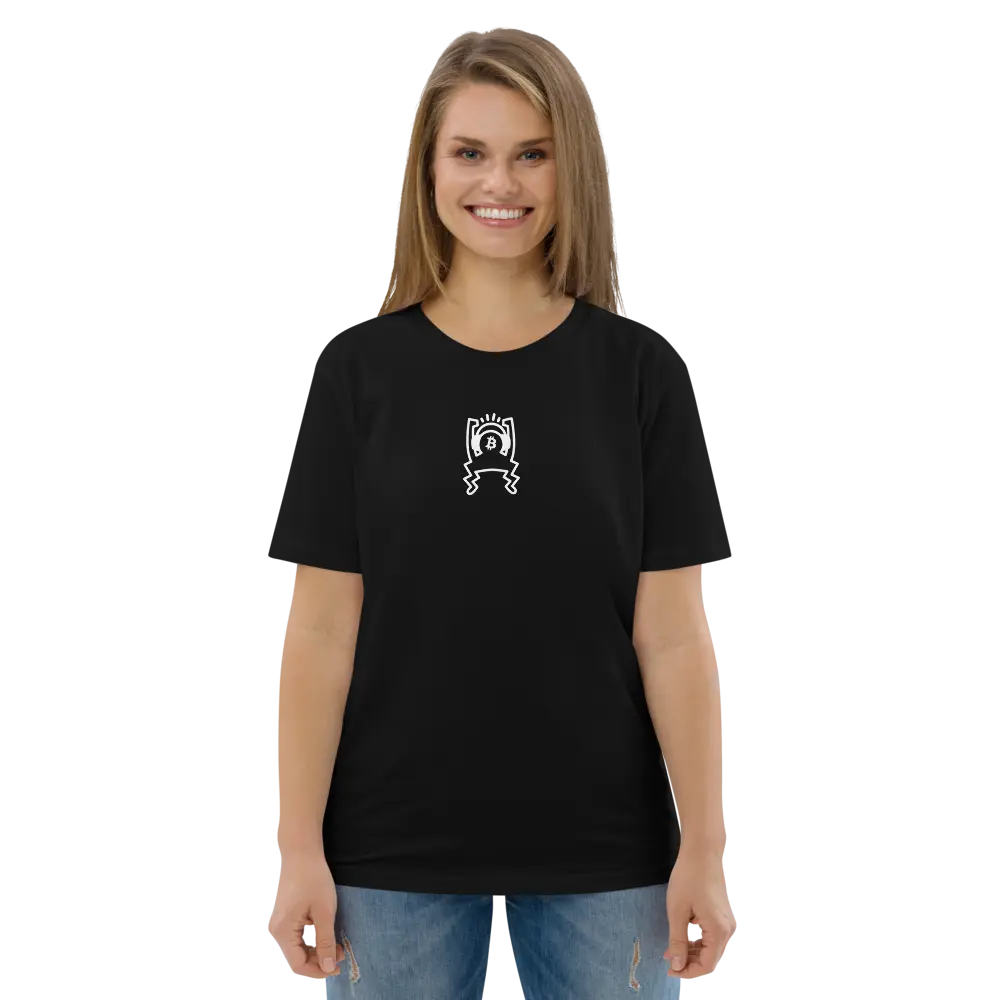 bitcoin t-shirt - bitcoin pop sound money - worn by female