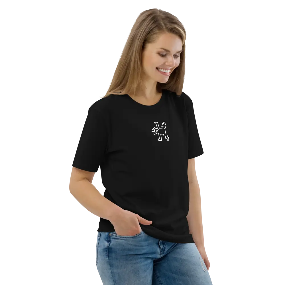 bitcoin t-shirt - bitcoin pop square - model view