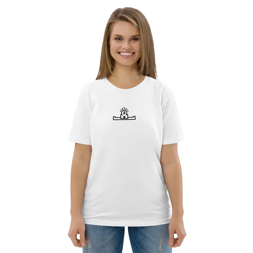 bitcoin t-shirt - bitcoin pop zen - female model view