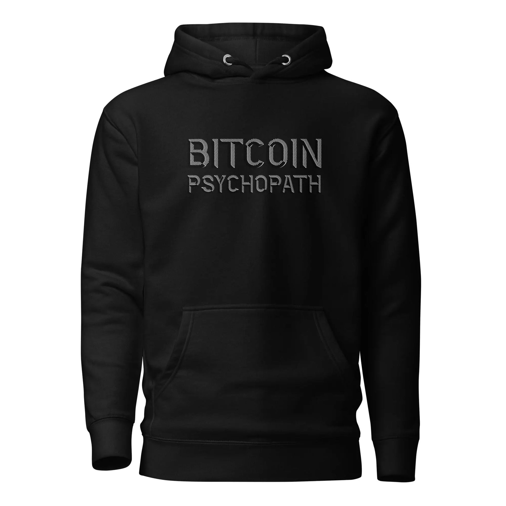 bitcoin hoodie - bitcoin psychopath - front view - black