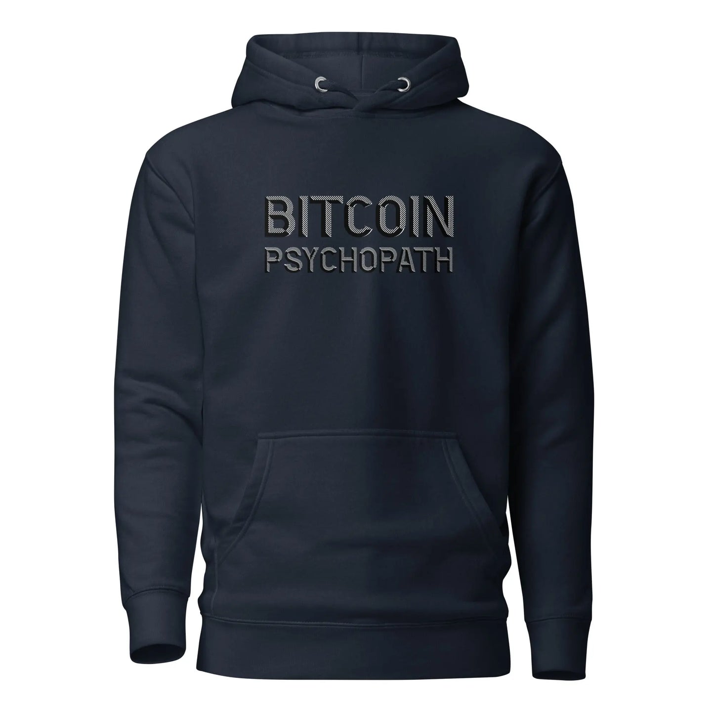 bitcoin hoodie - bitcoin psychopath - front view - blue