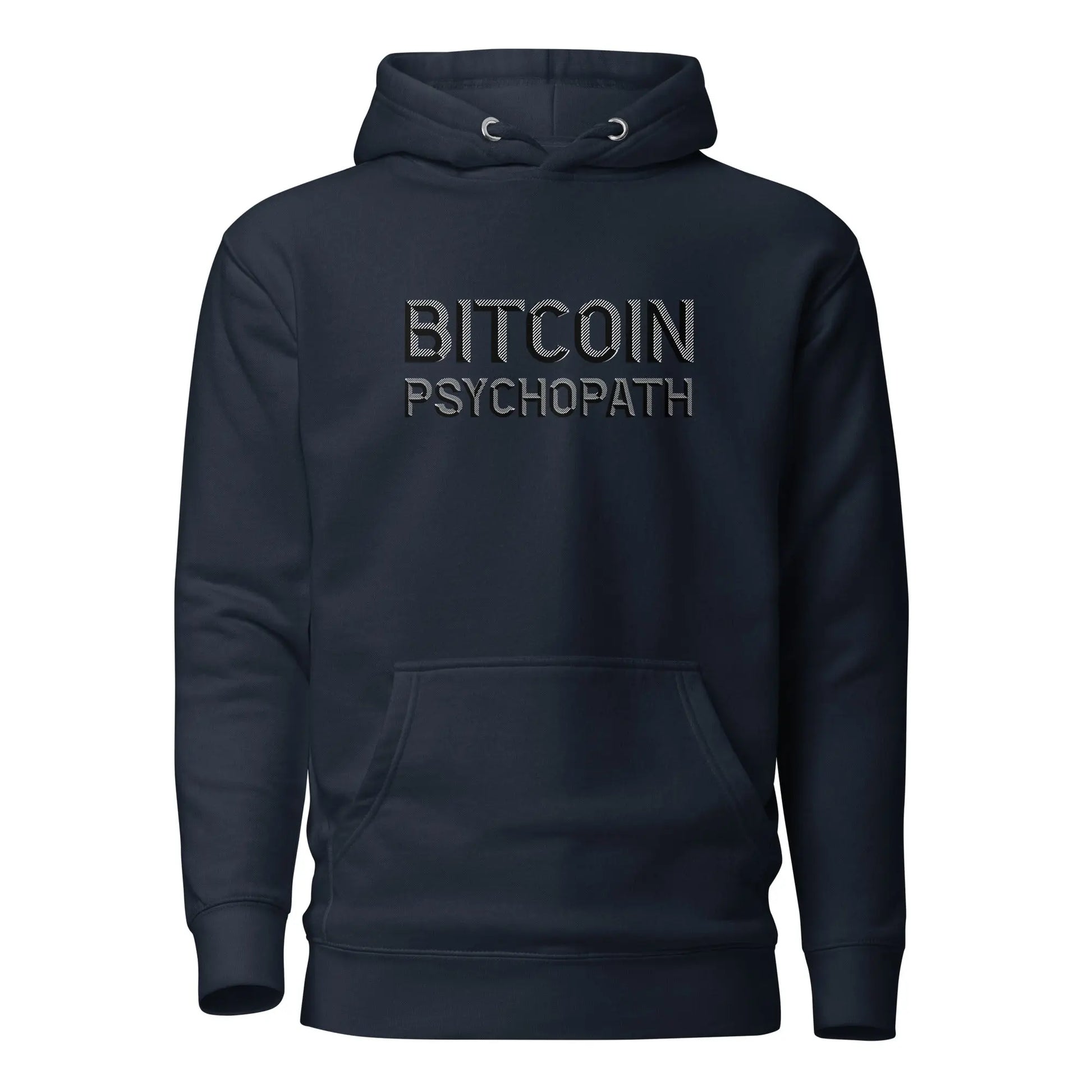 bitcoin hoodie - bitcoin psychopath - front view - blue