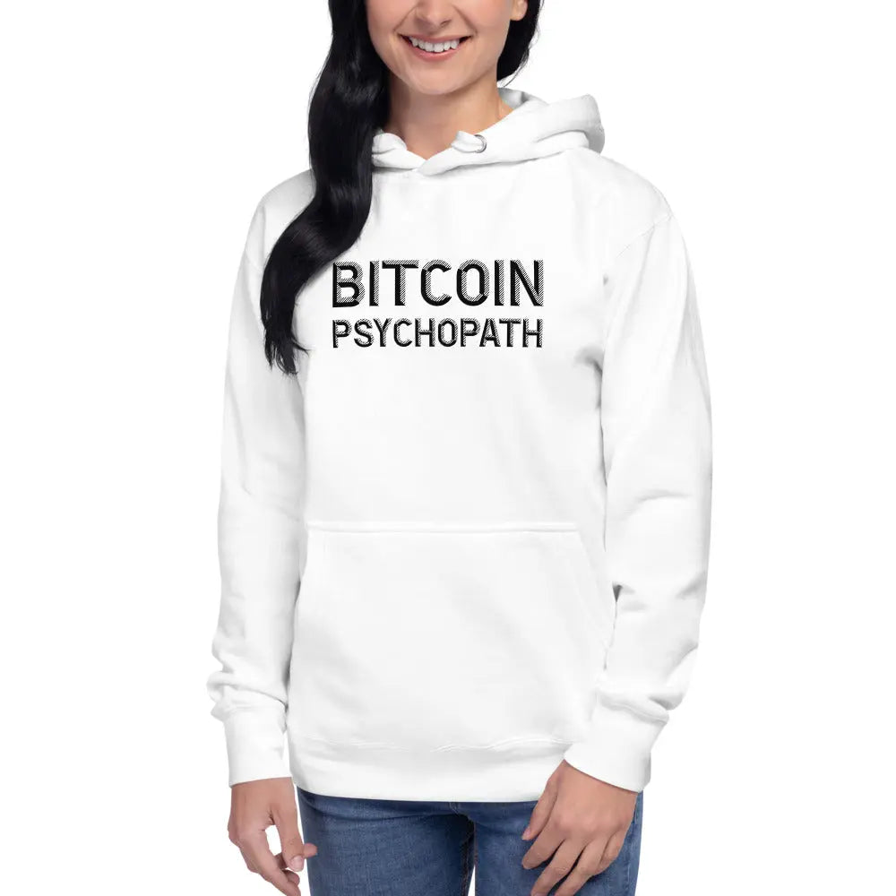 bitcoin hoodie - bitcoin psychopath - worn on female model 