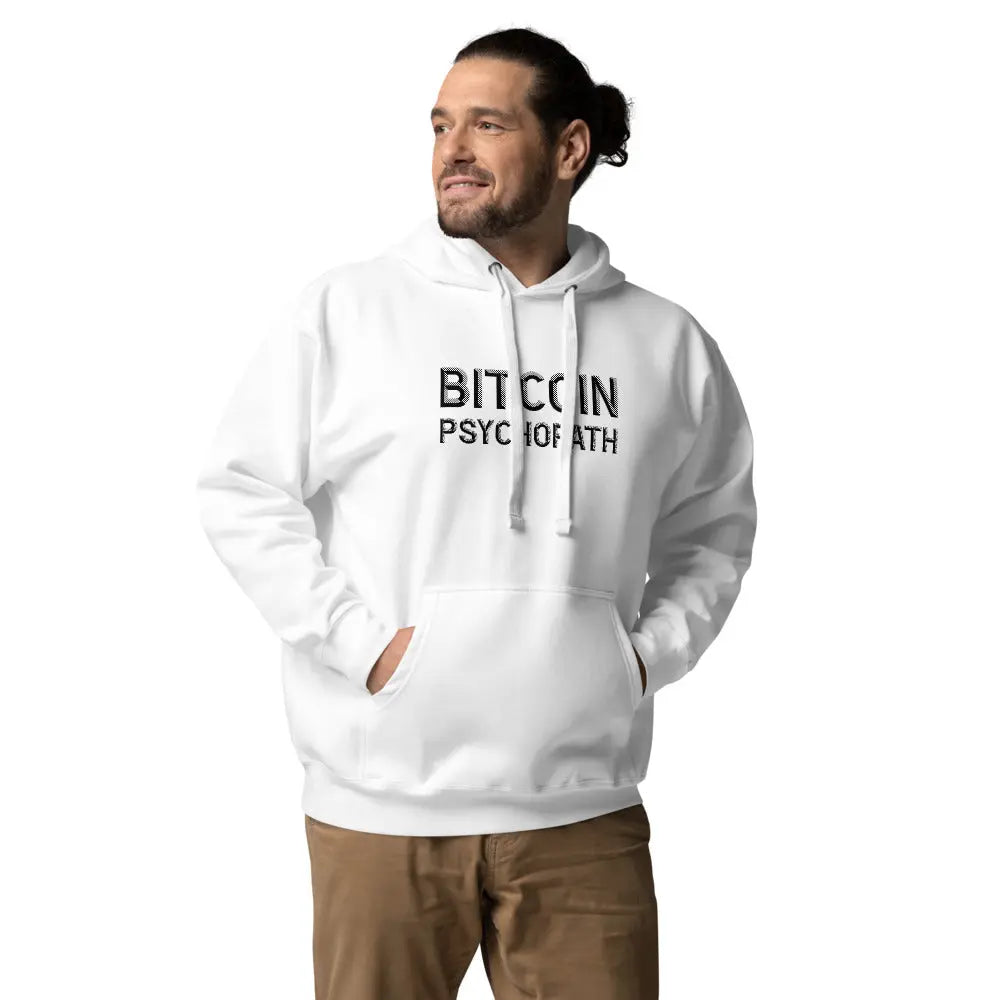 bitcoin hoodie - bitcoin psychopath - worn on model 