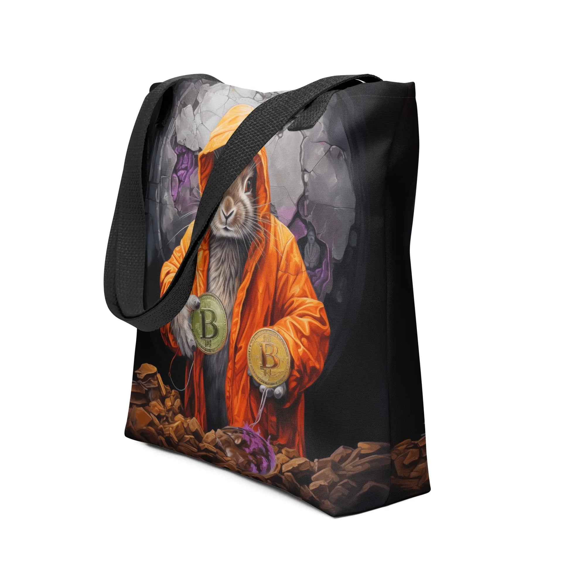 bitcoin tote bag - bitcoin rabbit hole - front view - black