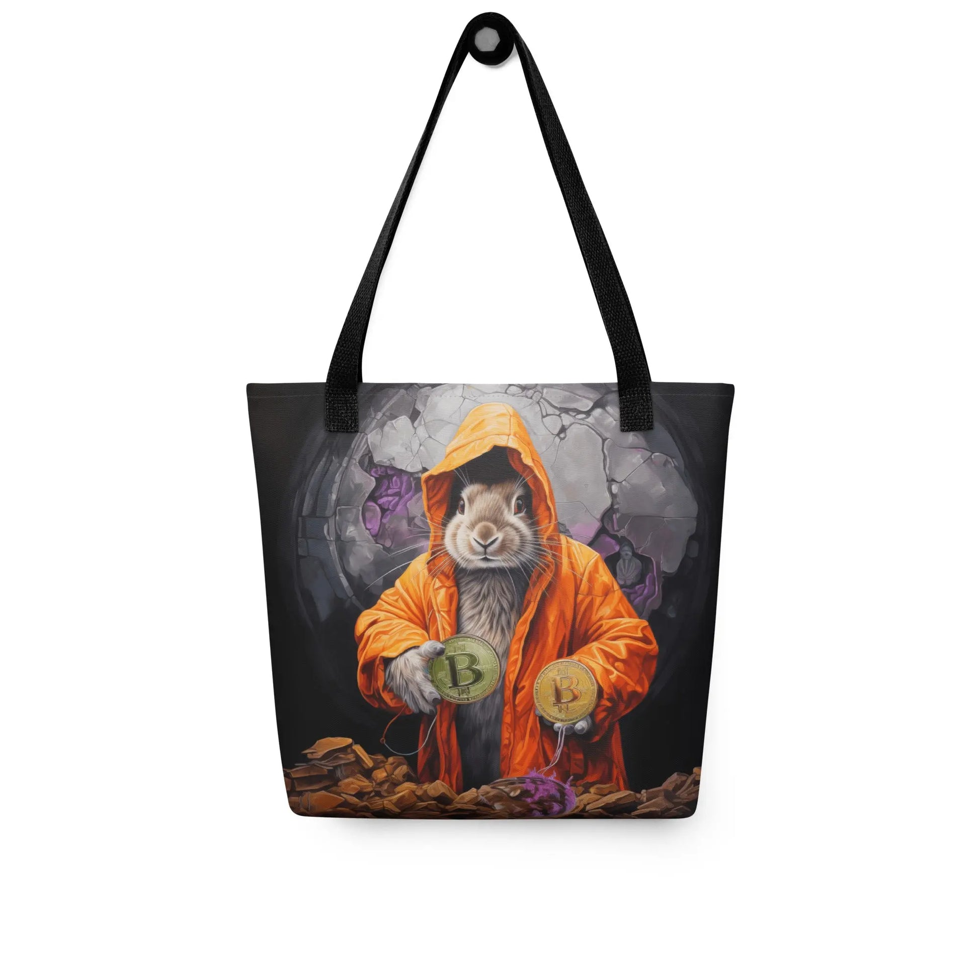 bitcoin tote bag - bitcoin rabbit hole - on hanger