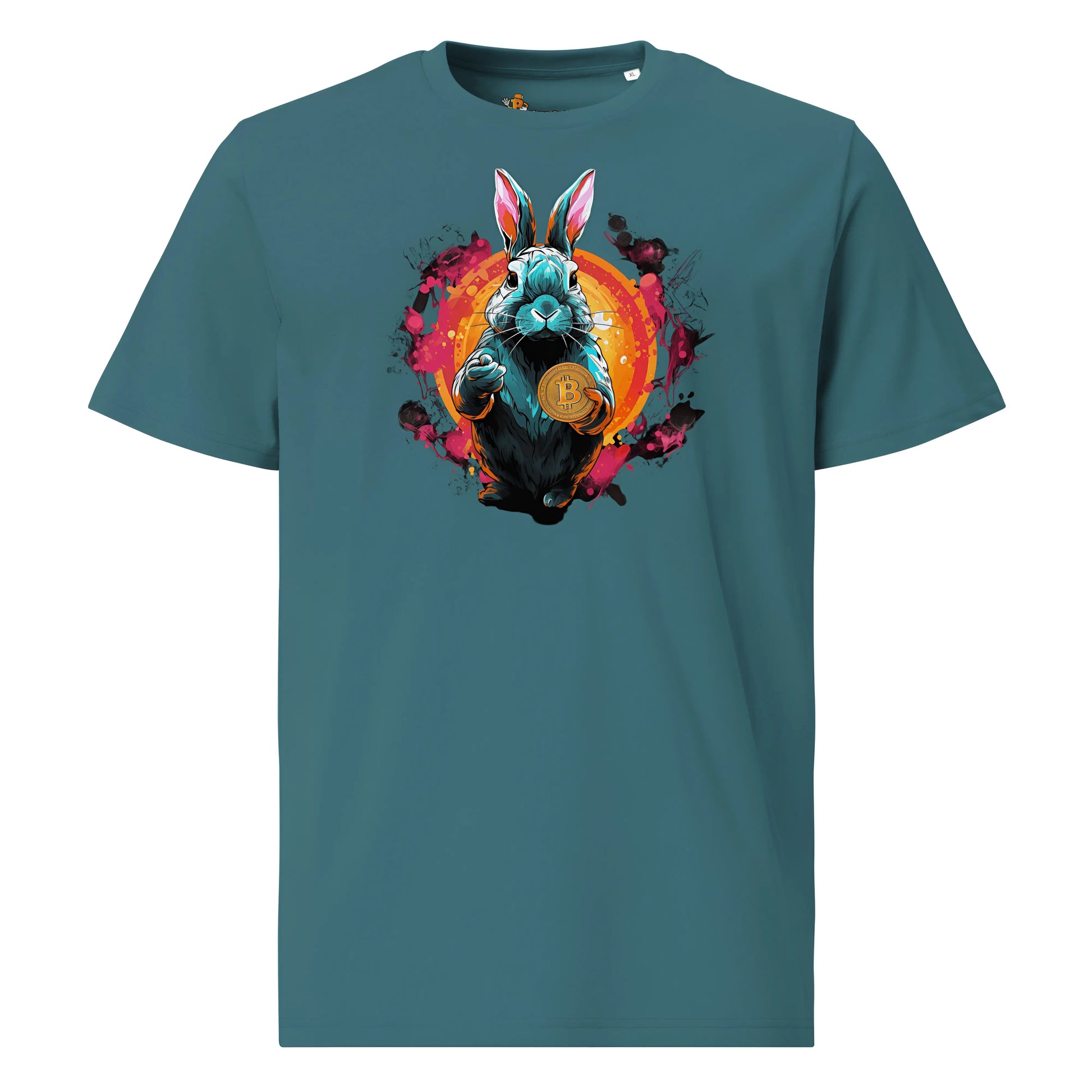 bitcoin t-shirt - bitcoin rabbit hole - front view - blue