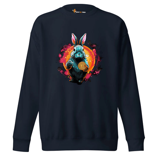 bitcoin sweatshirt - bitcoin rabbit hole design - front view - navy blue