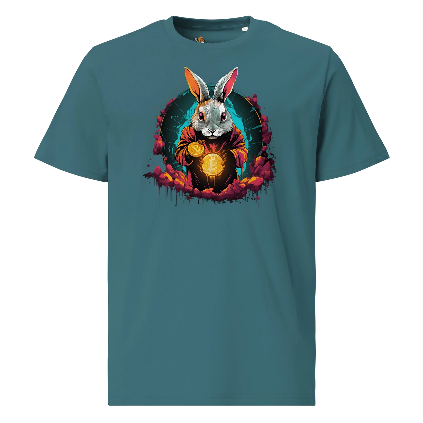 bitcoin t-shirt - rabbit hole - front view - blue