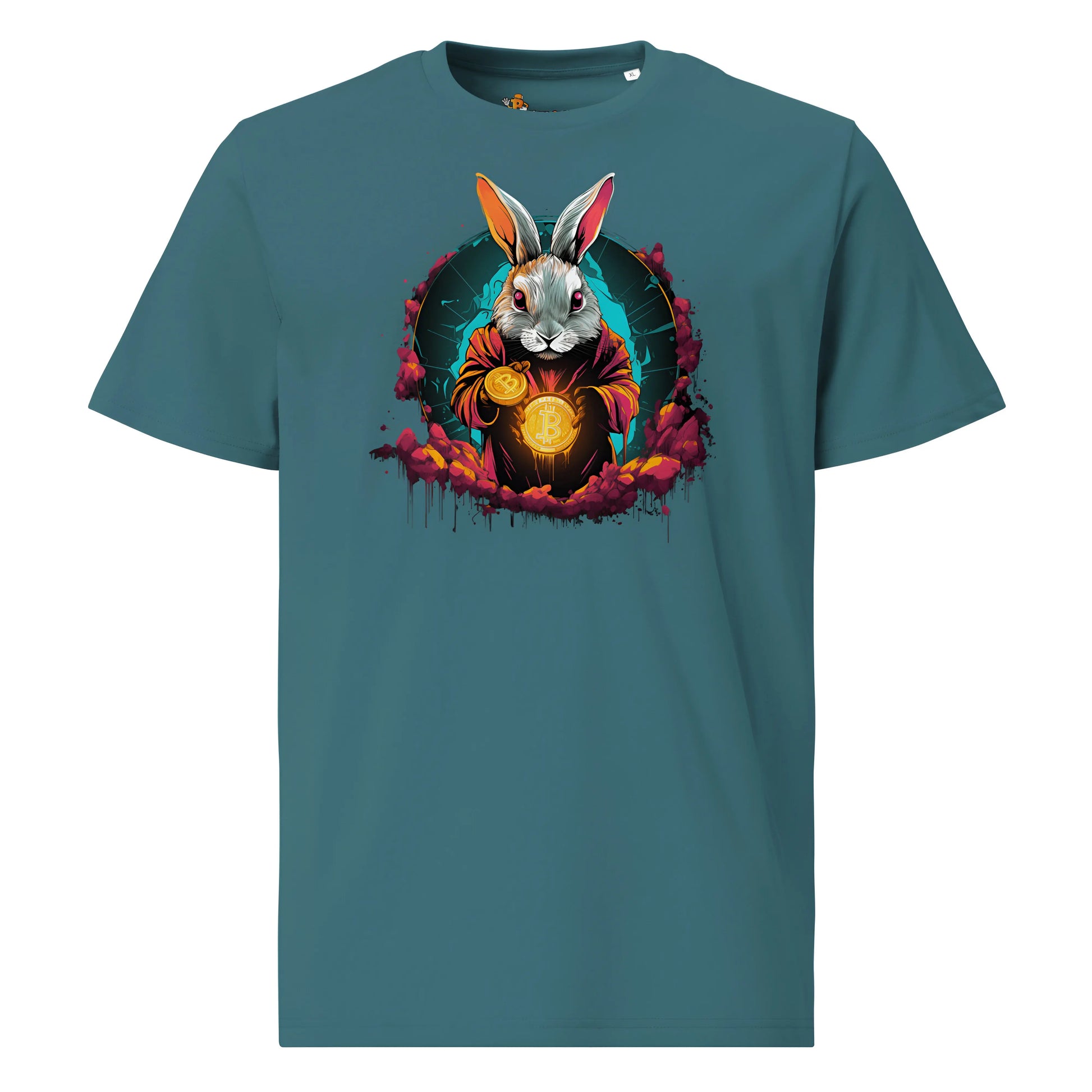 bitcoin t-shirt - rabbit hole - front view - blue