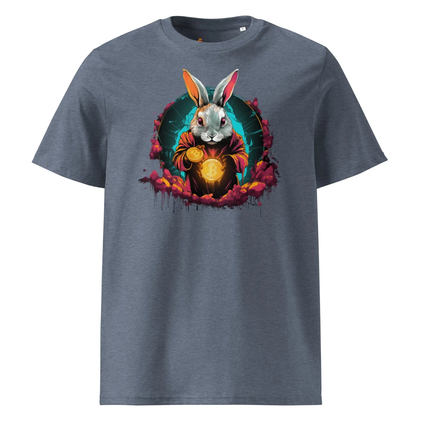 bitcoin t-shirt - rabbit hole - front view - blue