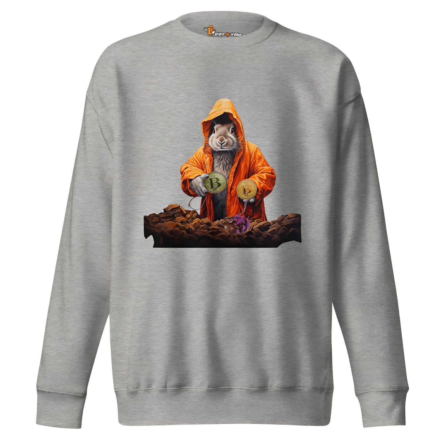 bitcoin sweatshirt - bitcoin rabbit hole - front view - grey