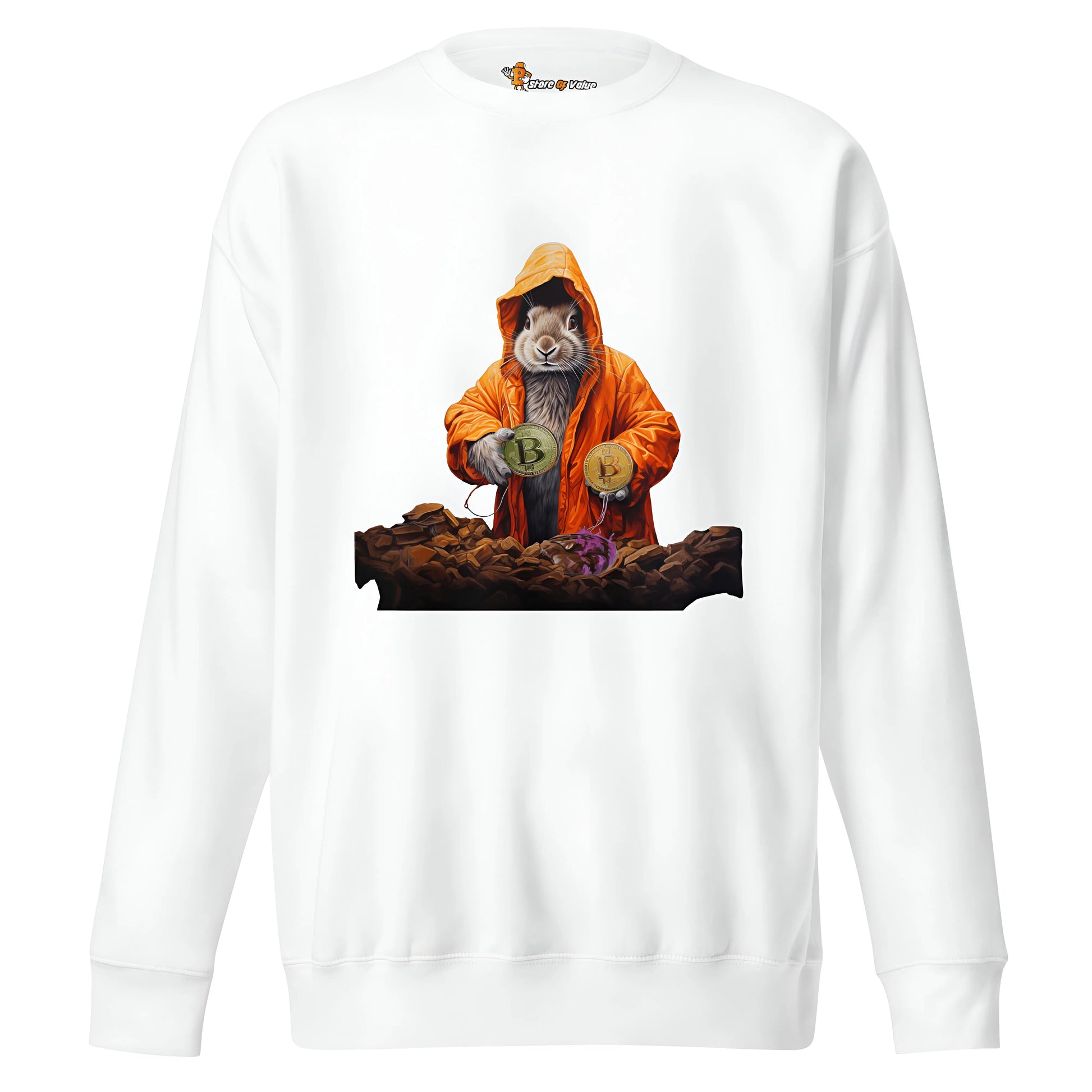 bitcoin sweatshirt - bitcoin rabbit hole - front view - white color