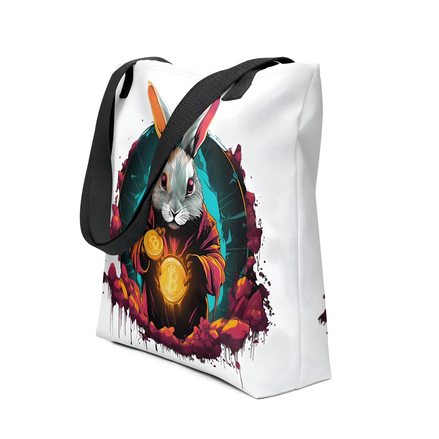 bitcoin tote bag - bitcoin rabbit journey - front view