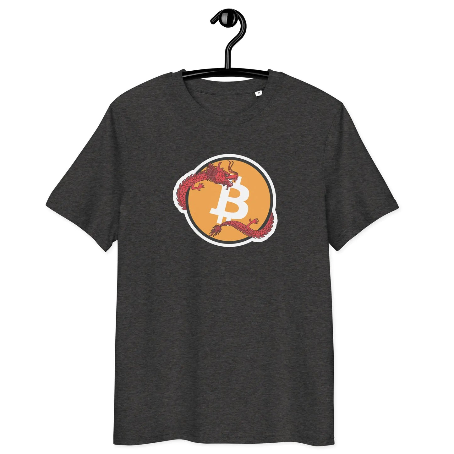 Bitcoin T-Shirt – Bitcoin Red Dragon - on hanger - grey
