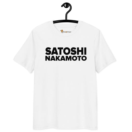 Bitcoin T-Shirt – Satoshi Nakamoto - on hanger - white 