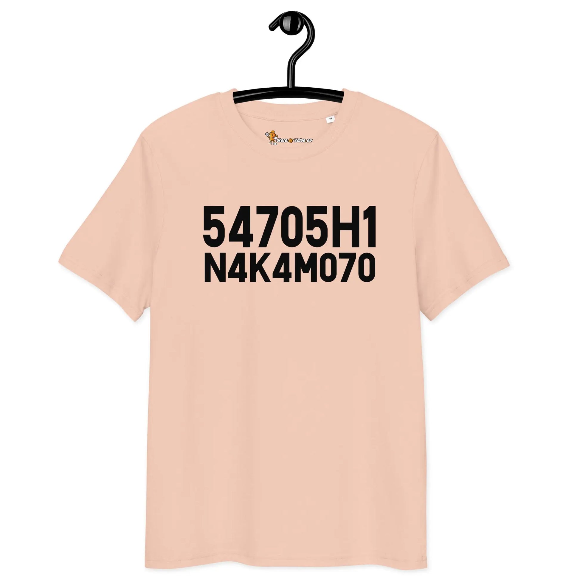 Bitcoin T-Shirt – Satoshi Nakamoto - on hanger - pink